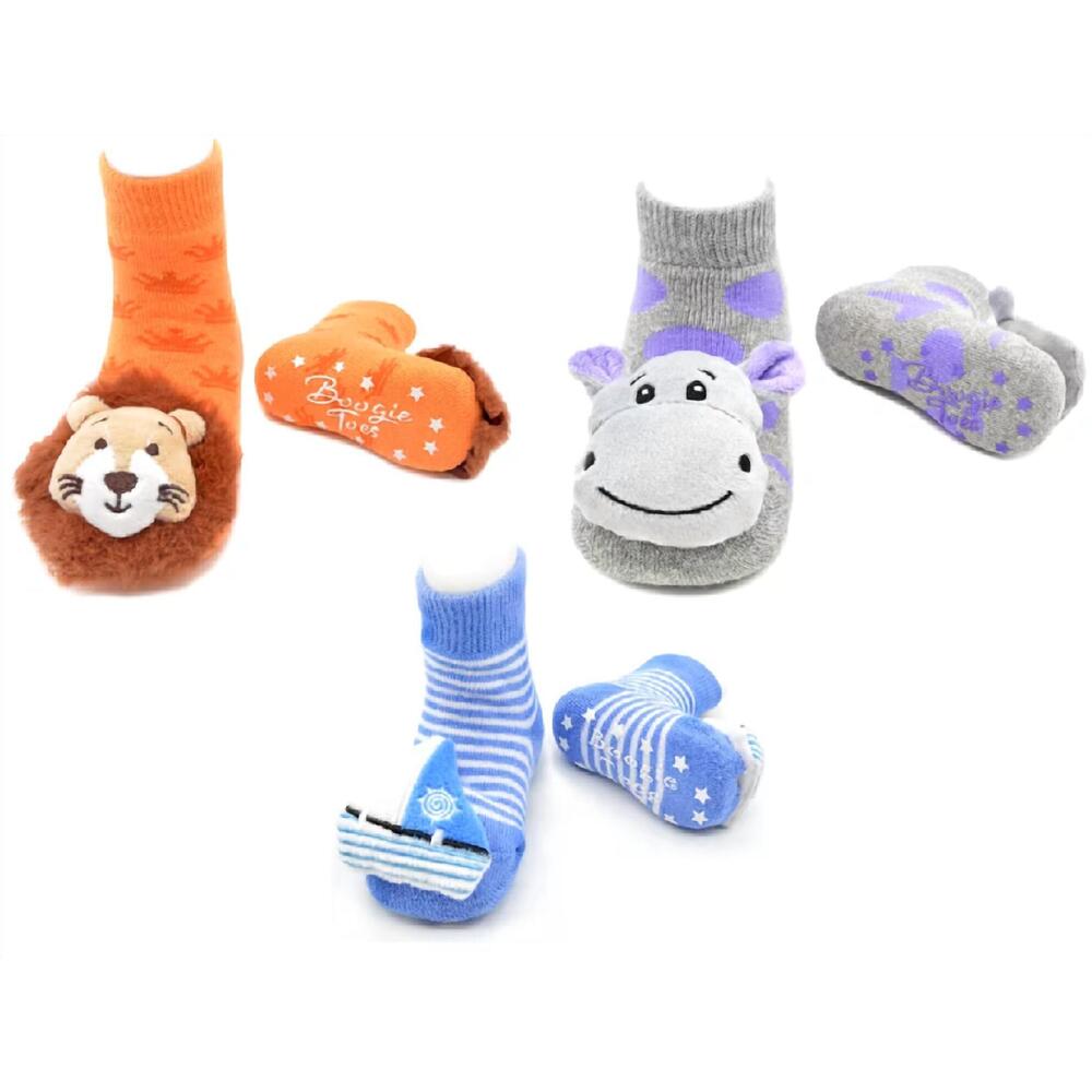 NEW LIVENTI INC. kids boogie toe rattle socks - set of 3 in baby lion, sailboat,